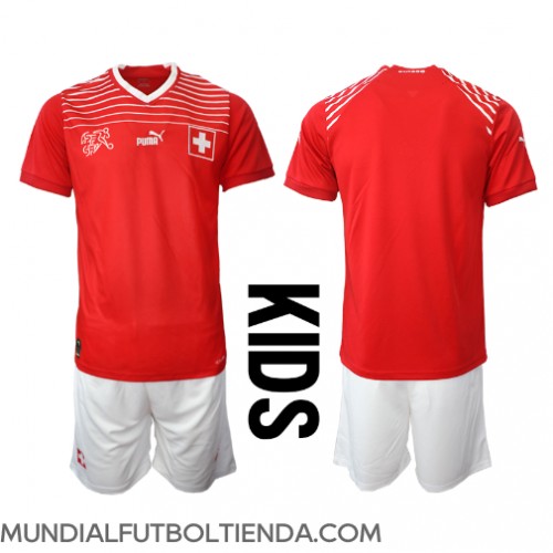 Camiseta Suiza Primera Equipación Replica Mundial 2022 para niños mangas cortas (+ Pantalones cortos)